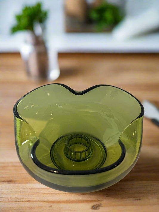 Anchor Hocking Vintage Candle Holder Green Glass Accent Modern 5" Wide