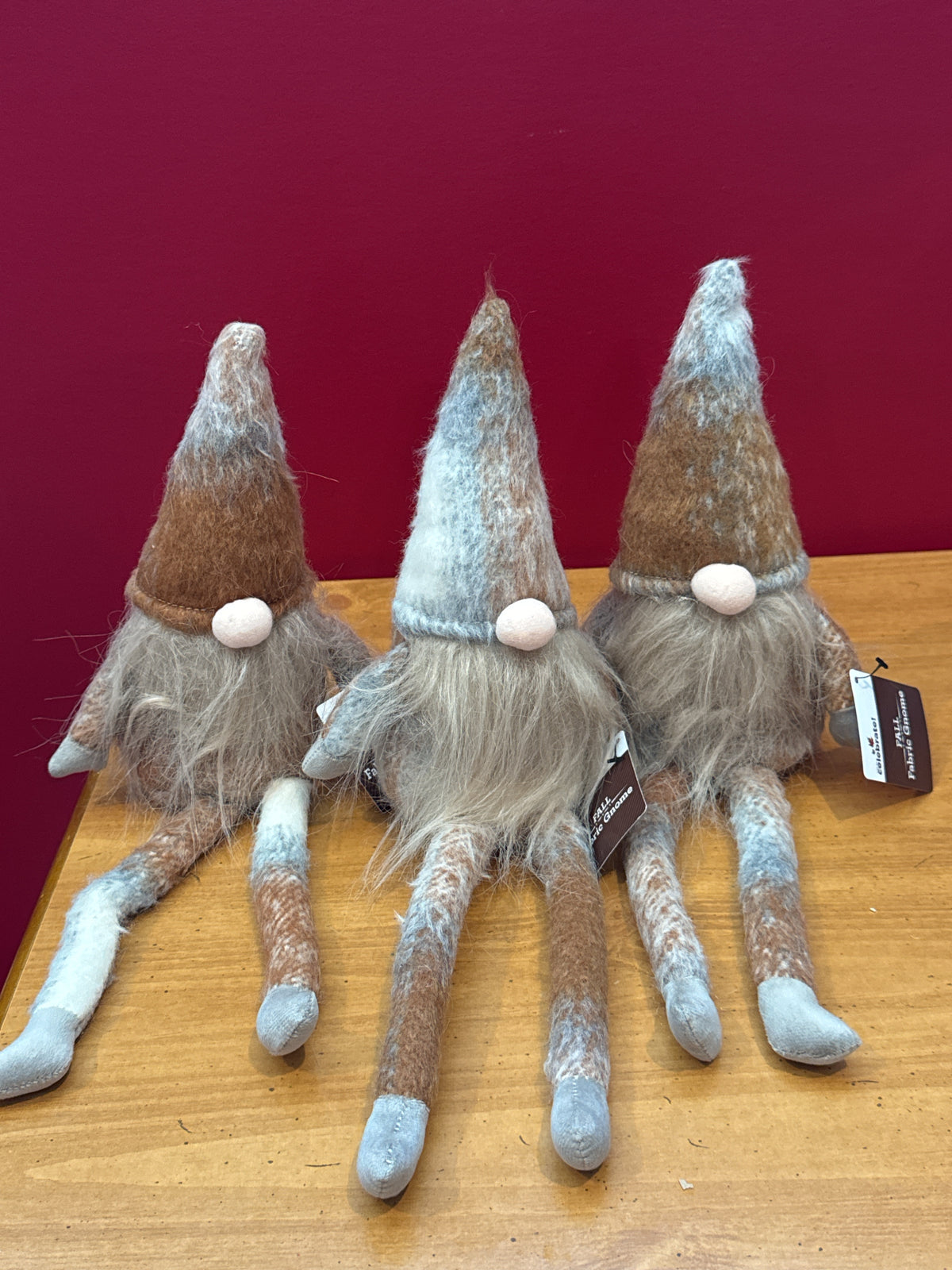 Primitive Rustic Country Silver Christmas Gnome Set of Three Figures Dolls Shelf Sitters 10" Tall