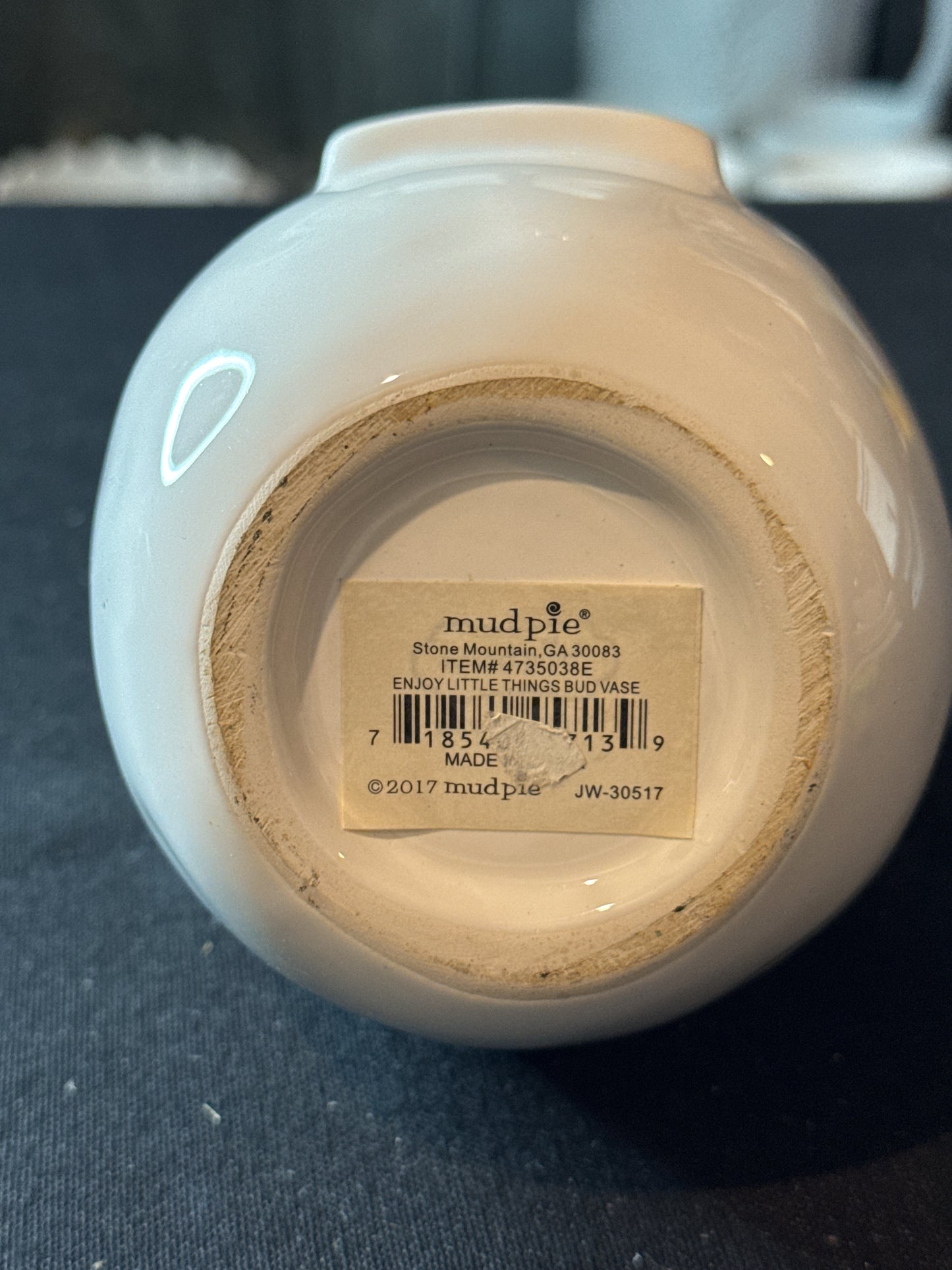 Mudpie Small Canister Bud Vase "Enjoy The Little Things" White 5.5" Tall