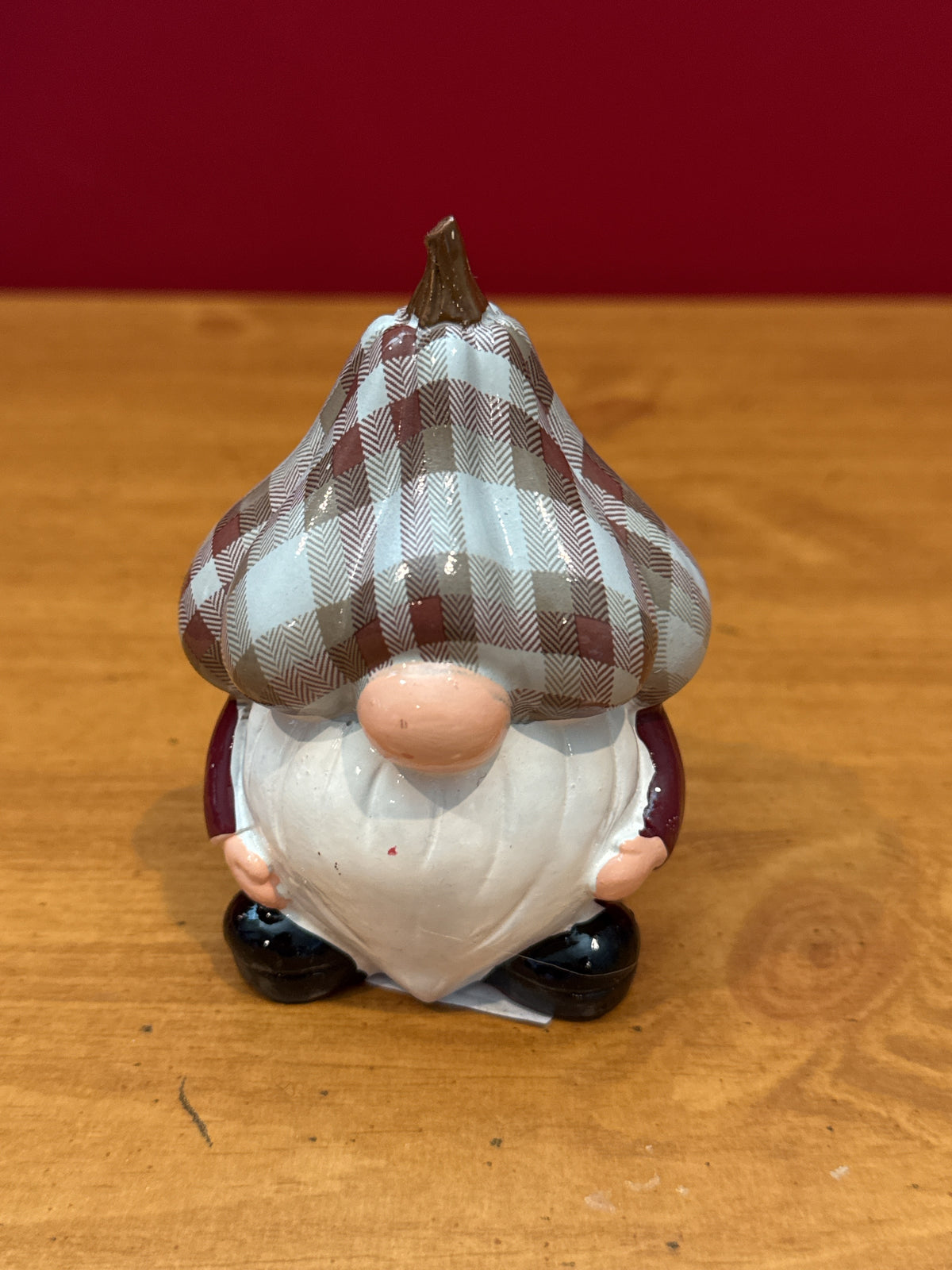 Brown Plaid Ceramic Gnome 4" Tall New