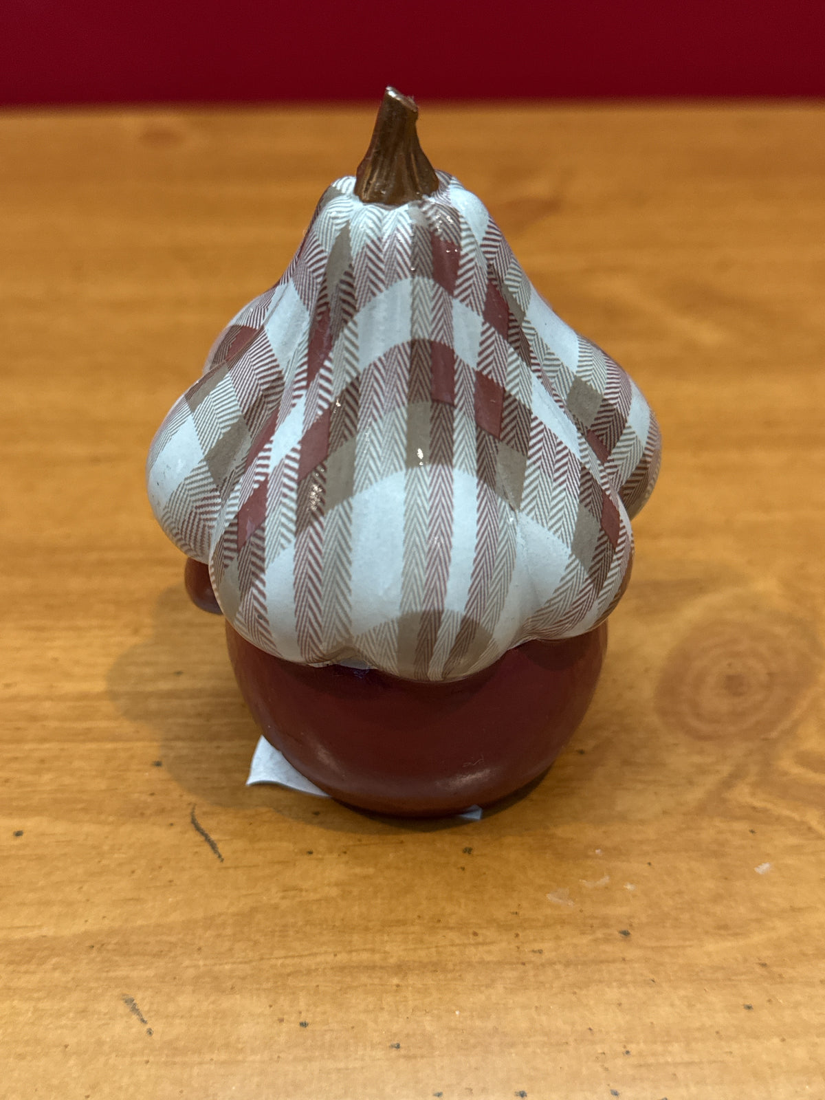 Brown Plaid Ceramic Gnome 4" Tall New