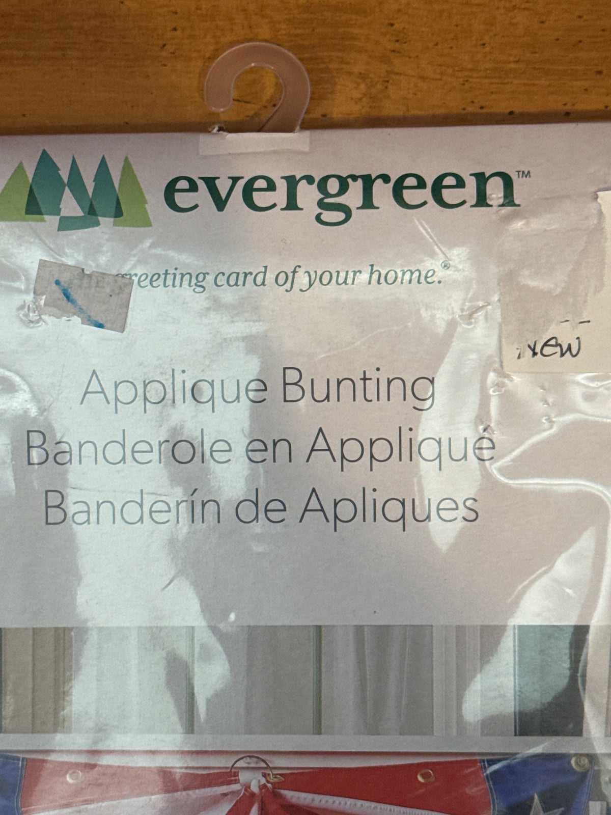 Evergreen Applique Bunting Patriotic Red White & Blue 16" x 60" New in Package
