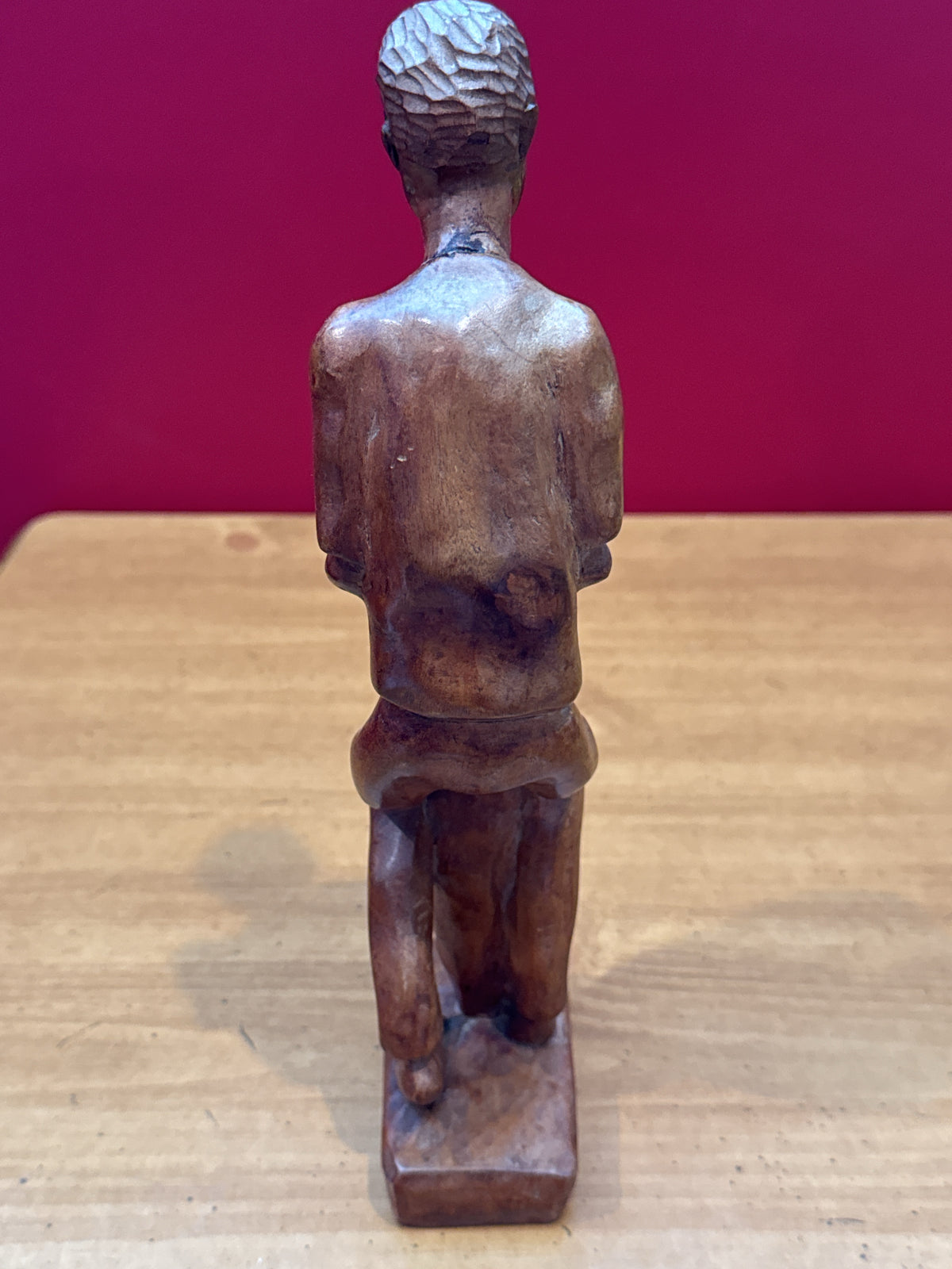 Vintage Folk Art Hand Carved Wood Man With Conga Drum African 12" Tall