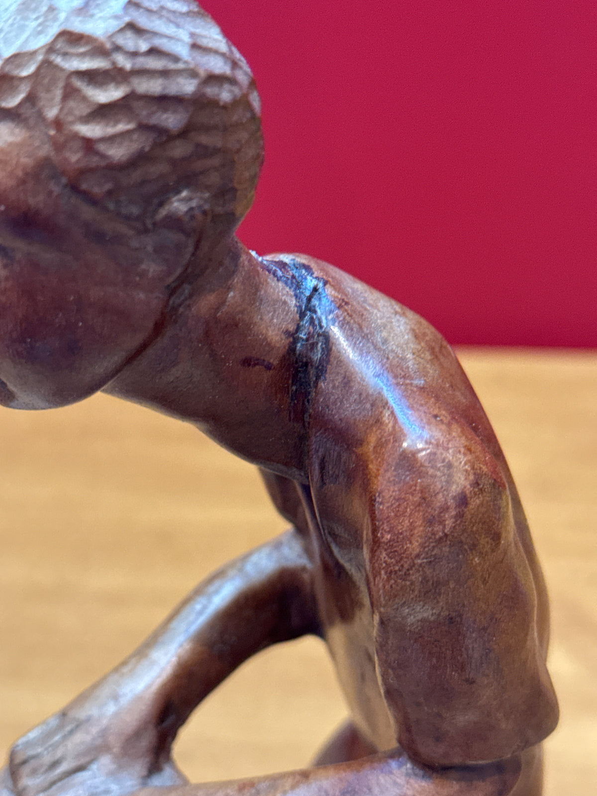 Vintage Folk Art Hand Carved Wood Man With Conga Drum African 12" Tall