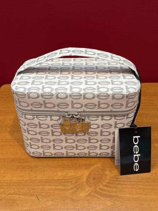 Bebe White & Grey Toiletry Makeup Bag With Bebe Pattern 8" x 5" x 5.5" New With Tags