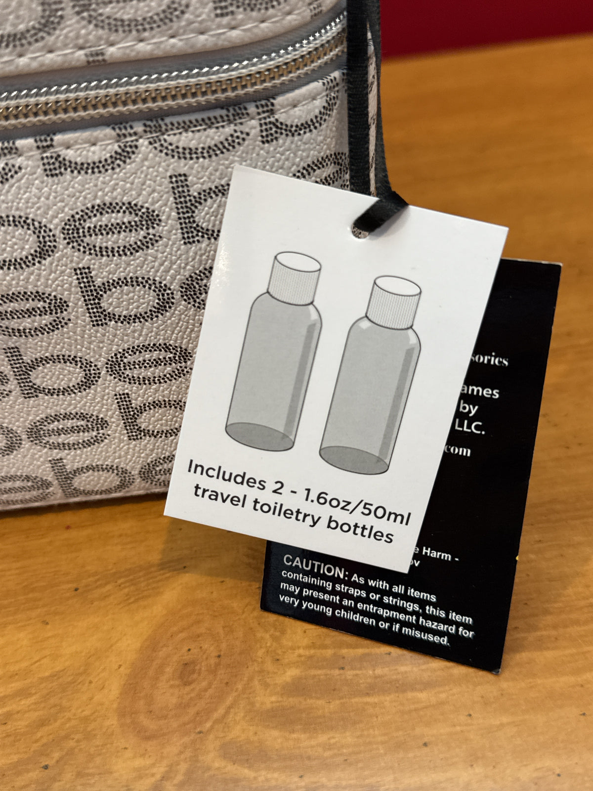 Bebe White & Grey Toiletry Makeup Bag With Bebe Pattern 8" x 5" x 5.5" New With Tags