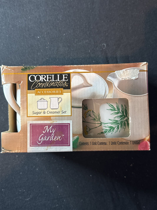 Vintage Corelle Coordinates My Garden Sugar & Creamer Set, Yellow Floral on White New in Box