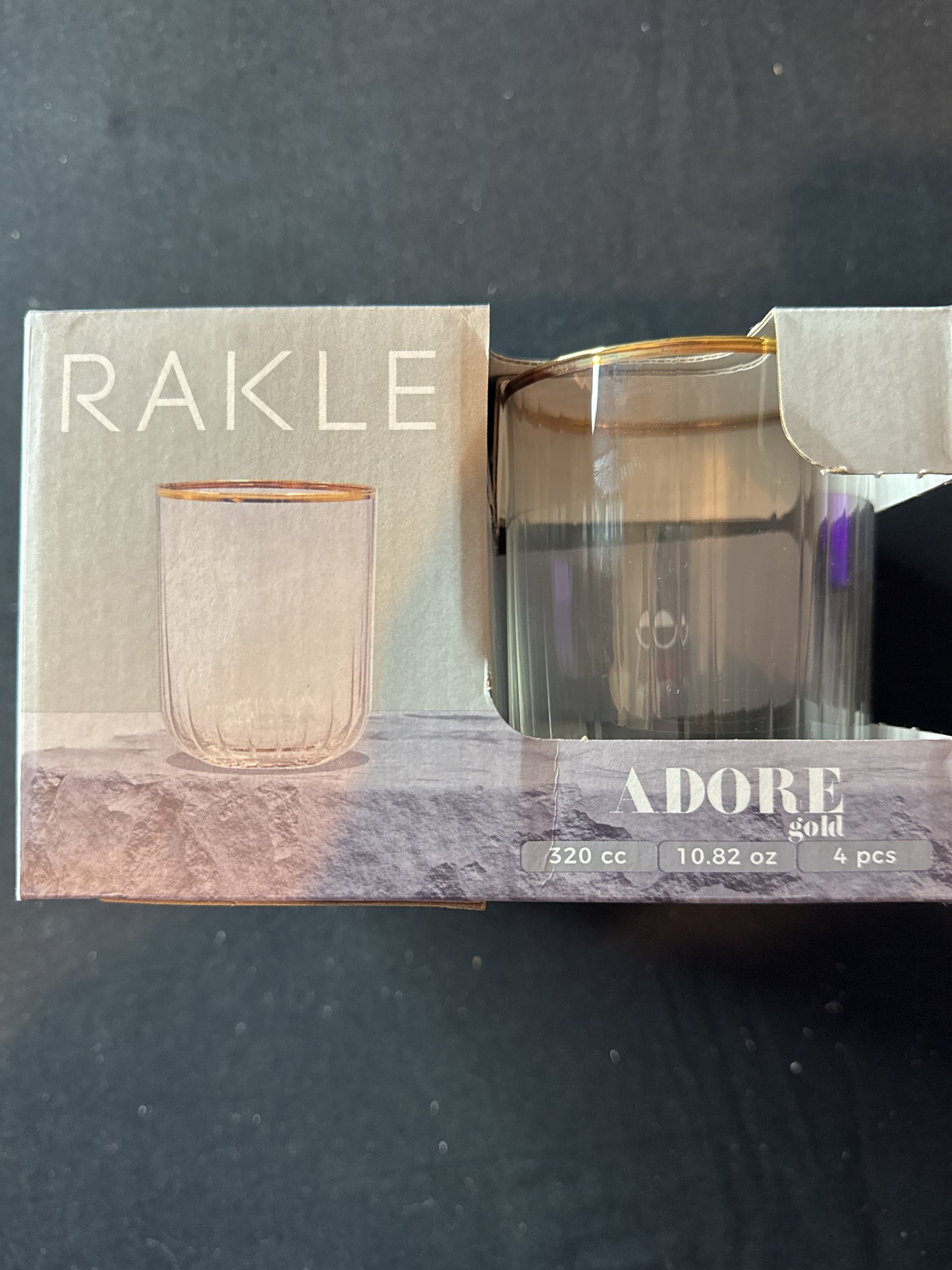 Rakle Adore Gold 4-Piece Water Glass 10.82 oz 320 cc Clear Glass New in Box