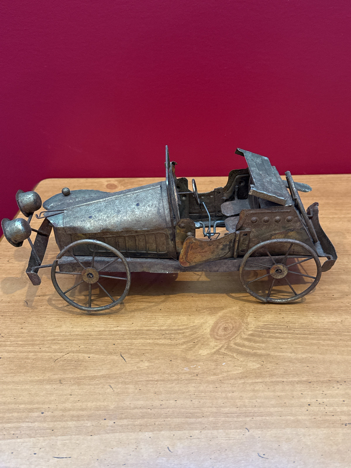 Vintage 1970s Tin Metal Model T Antique Car w/ Wind up Crank Music Box Untested 11" Long