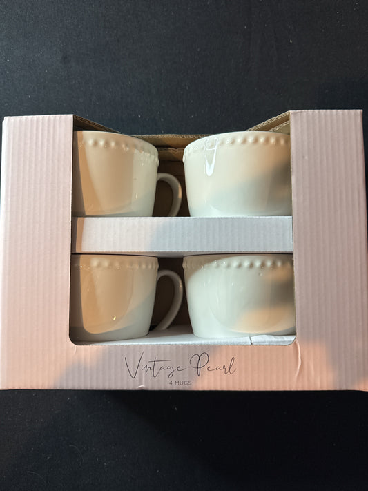 Set of 4 Vintage Pearl Porcelain Coffee Mugs Cups 13oz New in Box