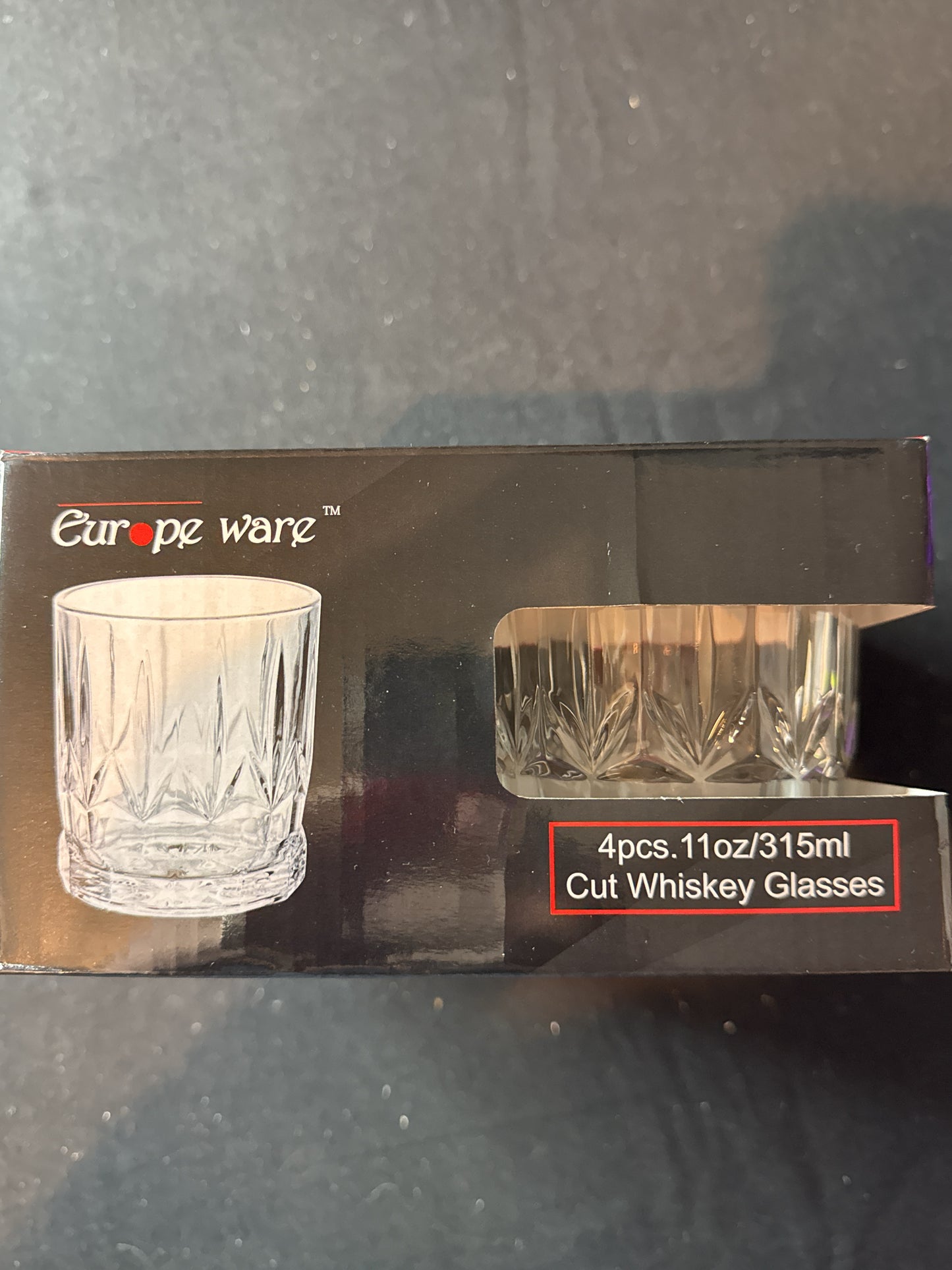 Set of 4 Europe Ware Cut Whiskey Glasses 11oz New in Box