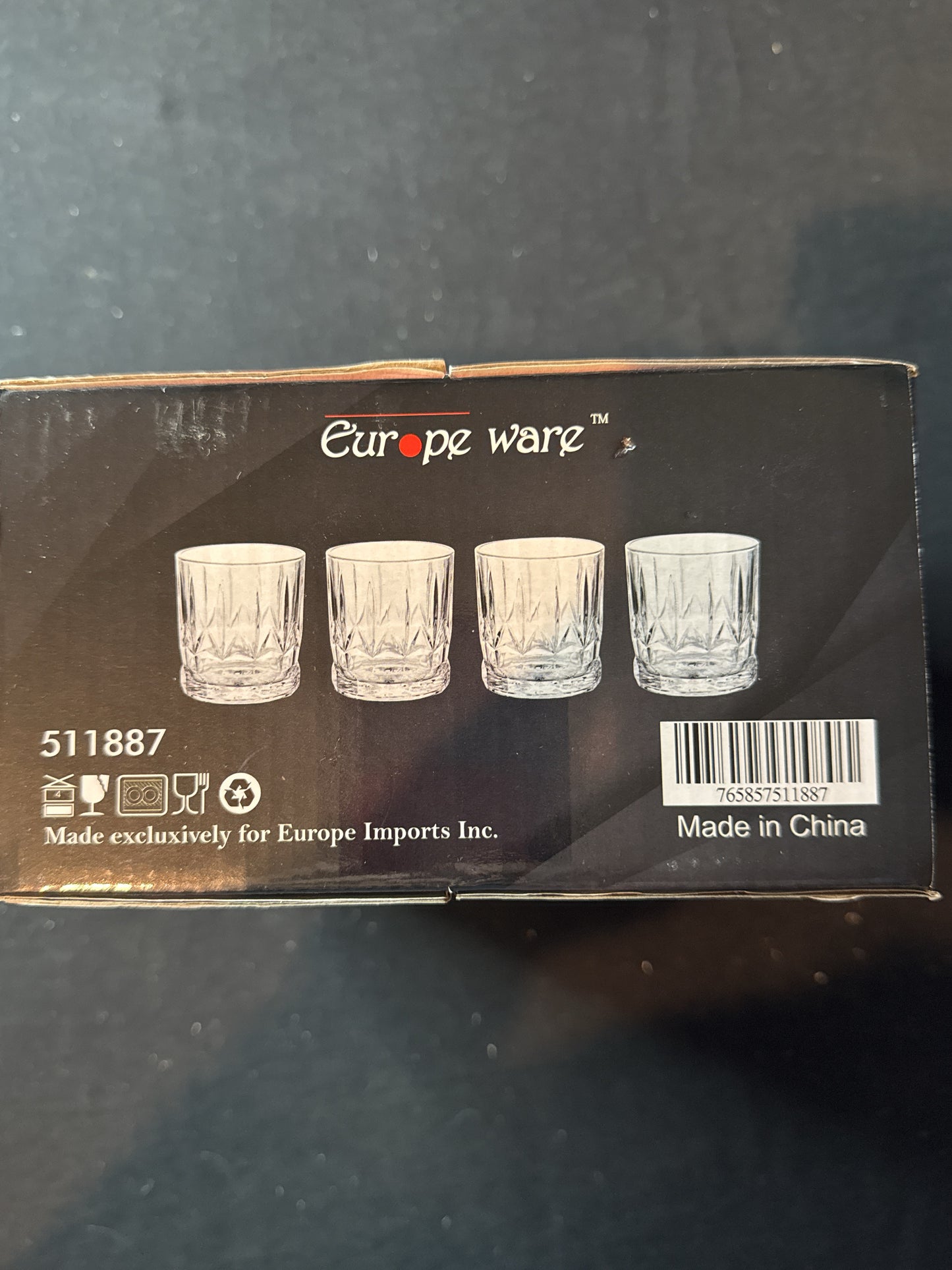 Set of 4 Europe Ware Cut Whiskey Glasses 11oz New in Box