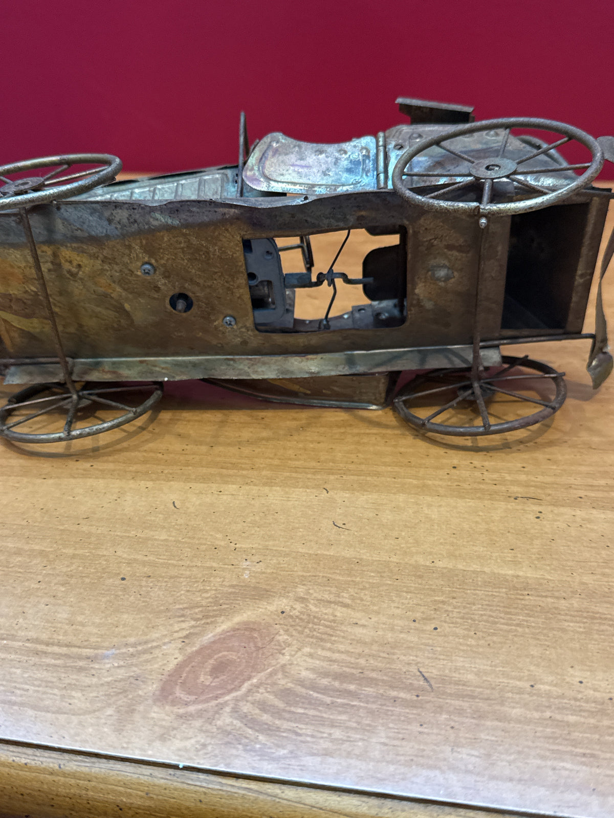 Vintage 1970s Tin Metal Model T Antique Car w/ Wind up Crank Music Box Untested 11" Long