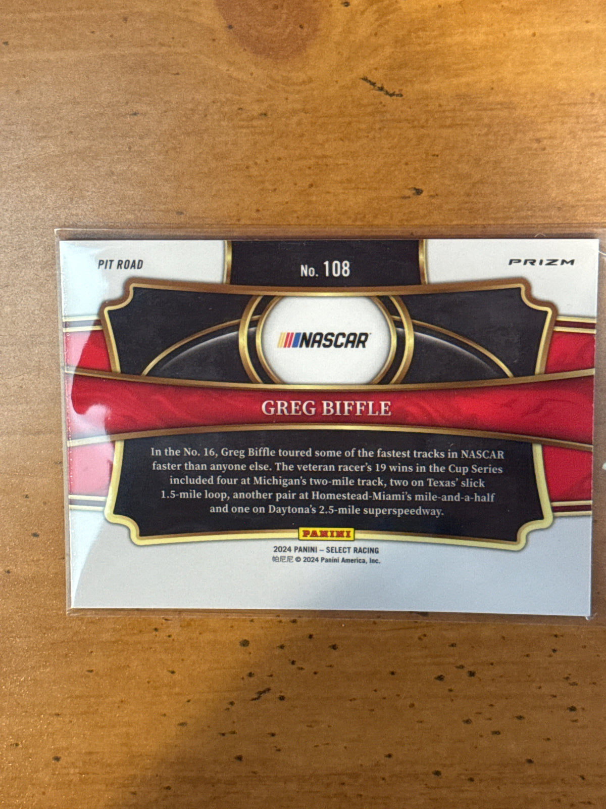 2024 Panini Silver Prizm Racing NASCAR Pit Road Greg Biffle #108 New Card in Plastic