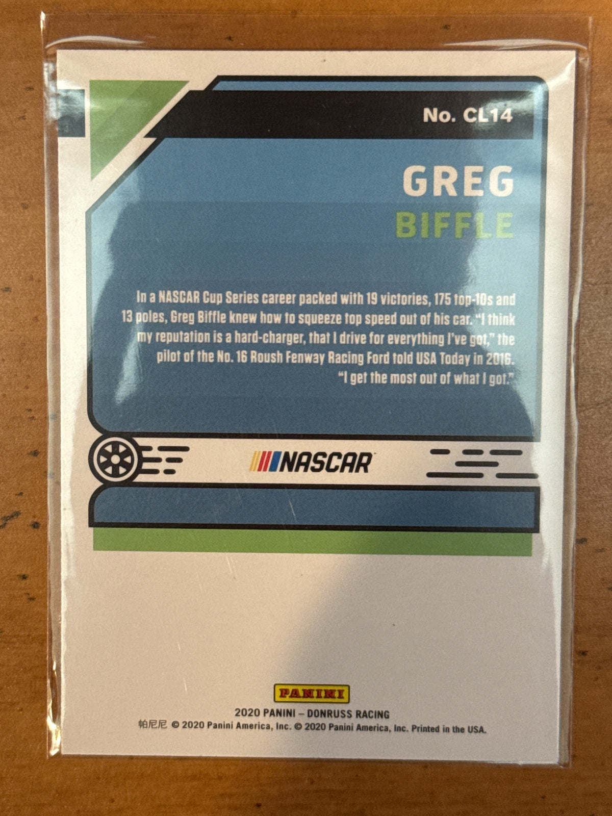 2020 Panini Donruss #CL14 Racing NASCAR Greg Biffle New Card in Plastic