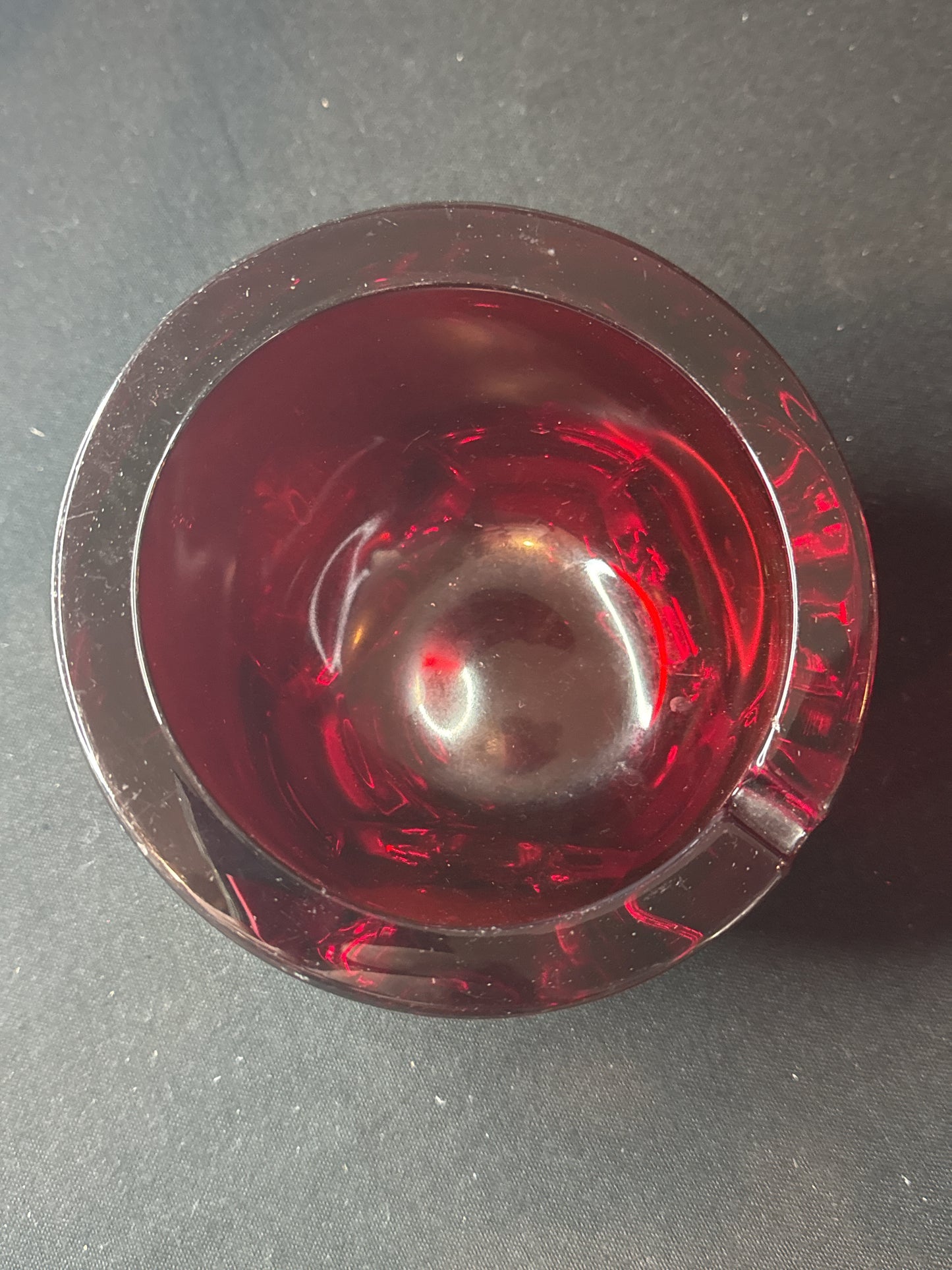 Viking Art Glass Orb Ashtray Ruby Red Tripod Base Mid Century Modern Atomic Big