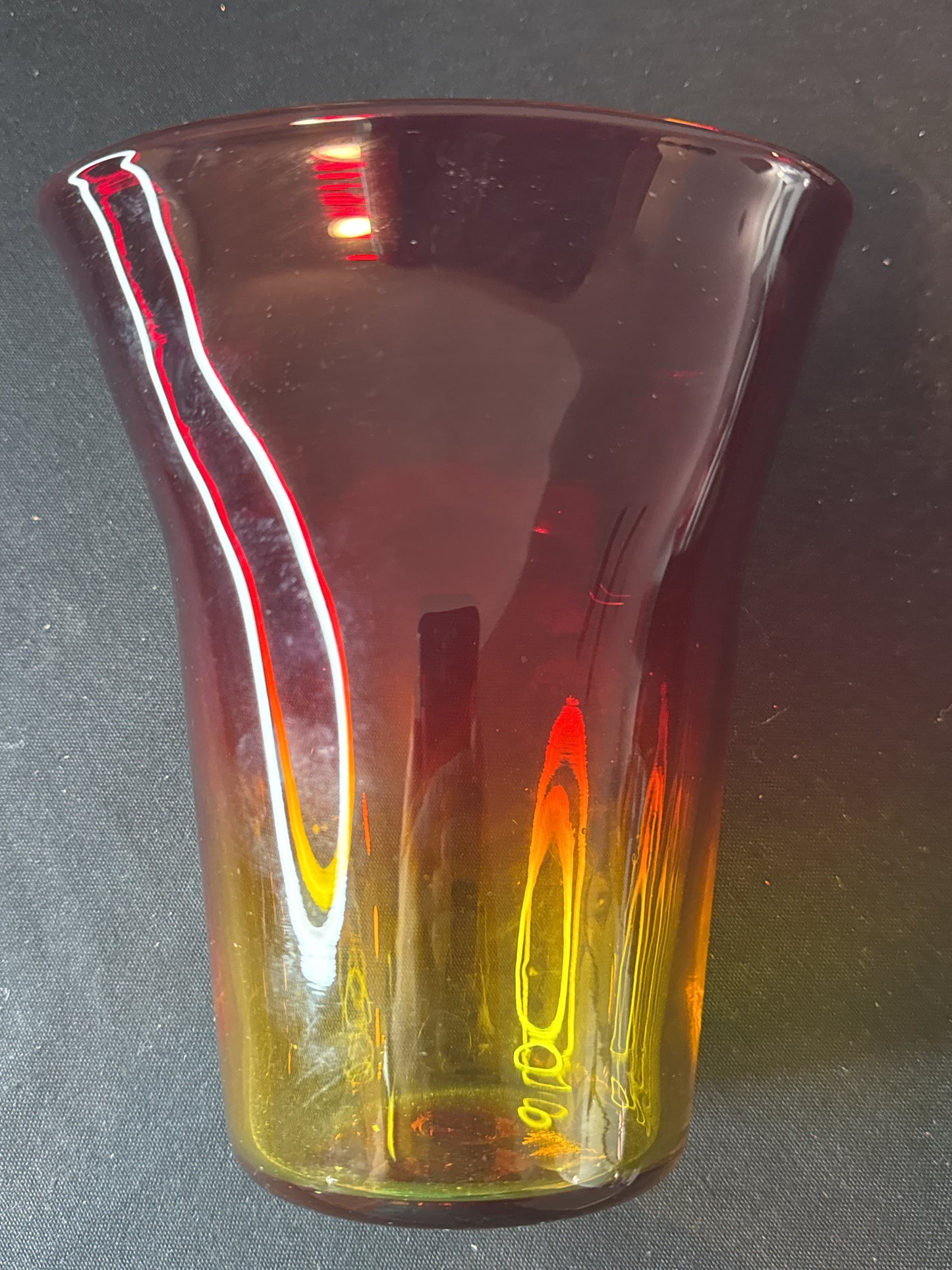 Stunning Vintage 1970s Vibrant Tangerine Blenko Glass Vase 7" Tall 6" Wide