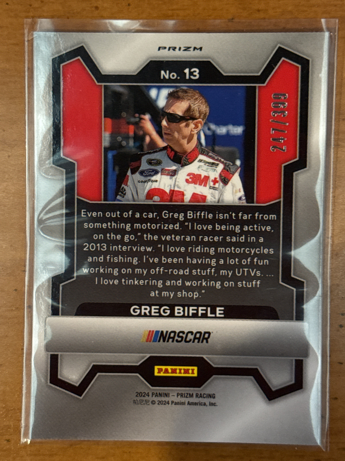 2024 Panini Prizm NASCAR Greg Biffle #13 Silver Pulsar Parallel Numbered 247/399 New