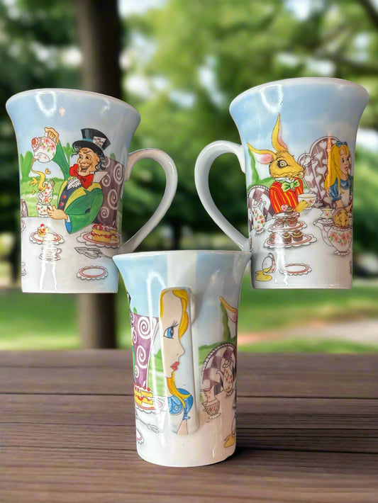 Set of 3 Alice in Wonderland 150th Anniversary Coffee Mug Cup Mad Hatter Tea Party Paul Carder