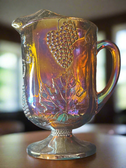 Harvest Carnival Amber Glass Pitcher 64oz by Colony 9.75" Tall Grapes Leaves Pattern