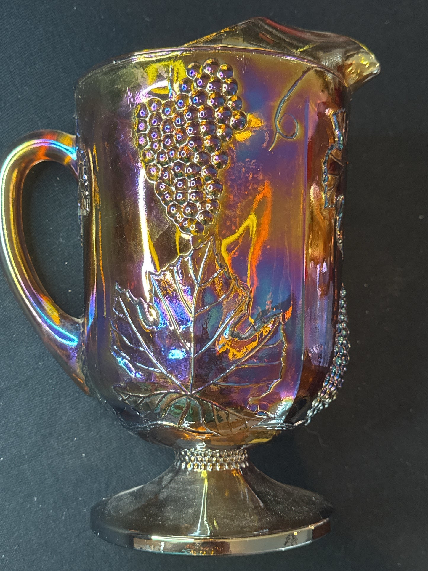 Harvest Carnival Amber Glass Pitcher 64oz by Colony 9.75" Tall Grapes Leaves Pattern