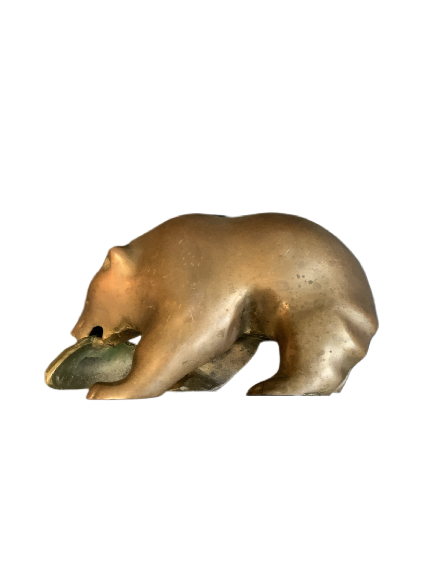 Vintage Brass Bear with a Fish in its Mouth 6" Figurine