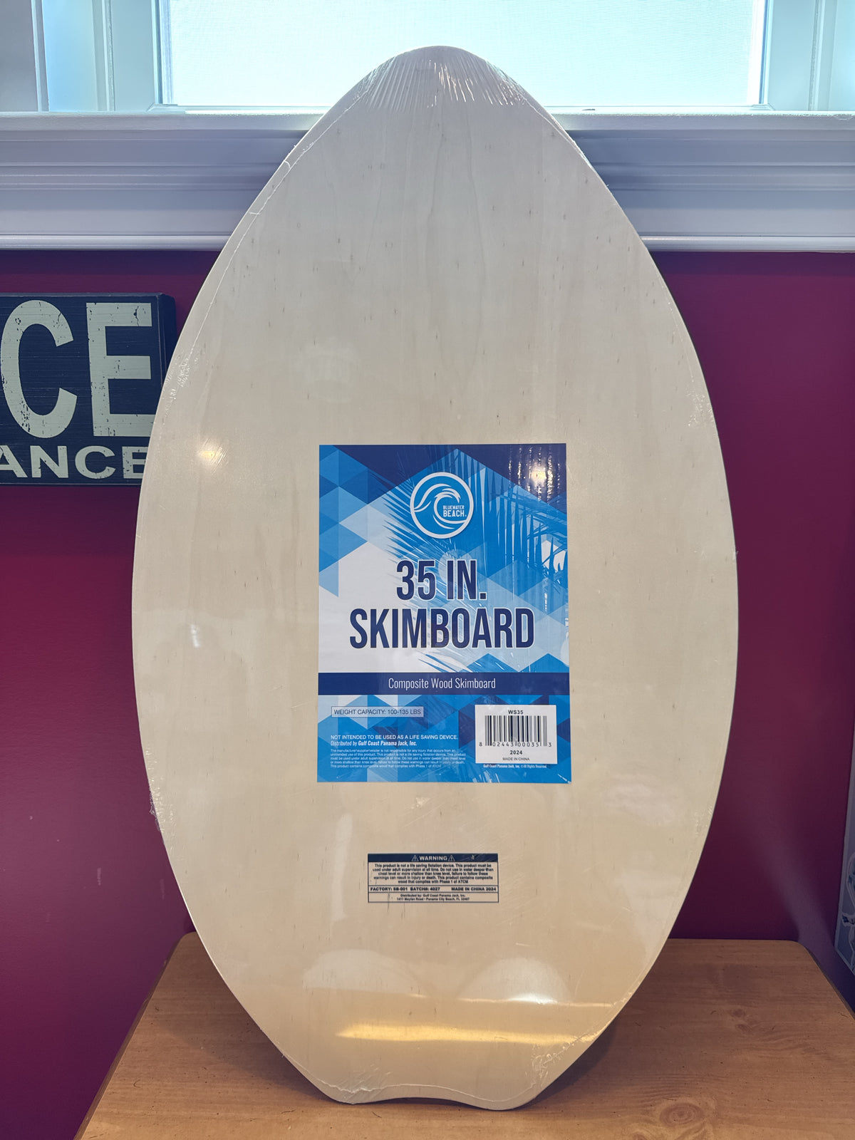 Bluewater Beach 35" Wood Skim Board With Fun Technical Eye Design Age 12" 100-135lbs New