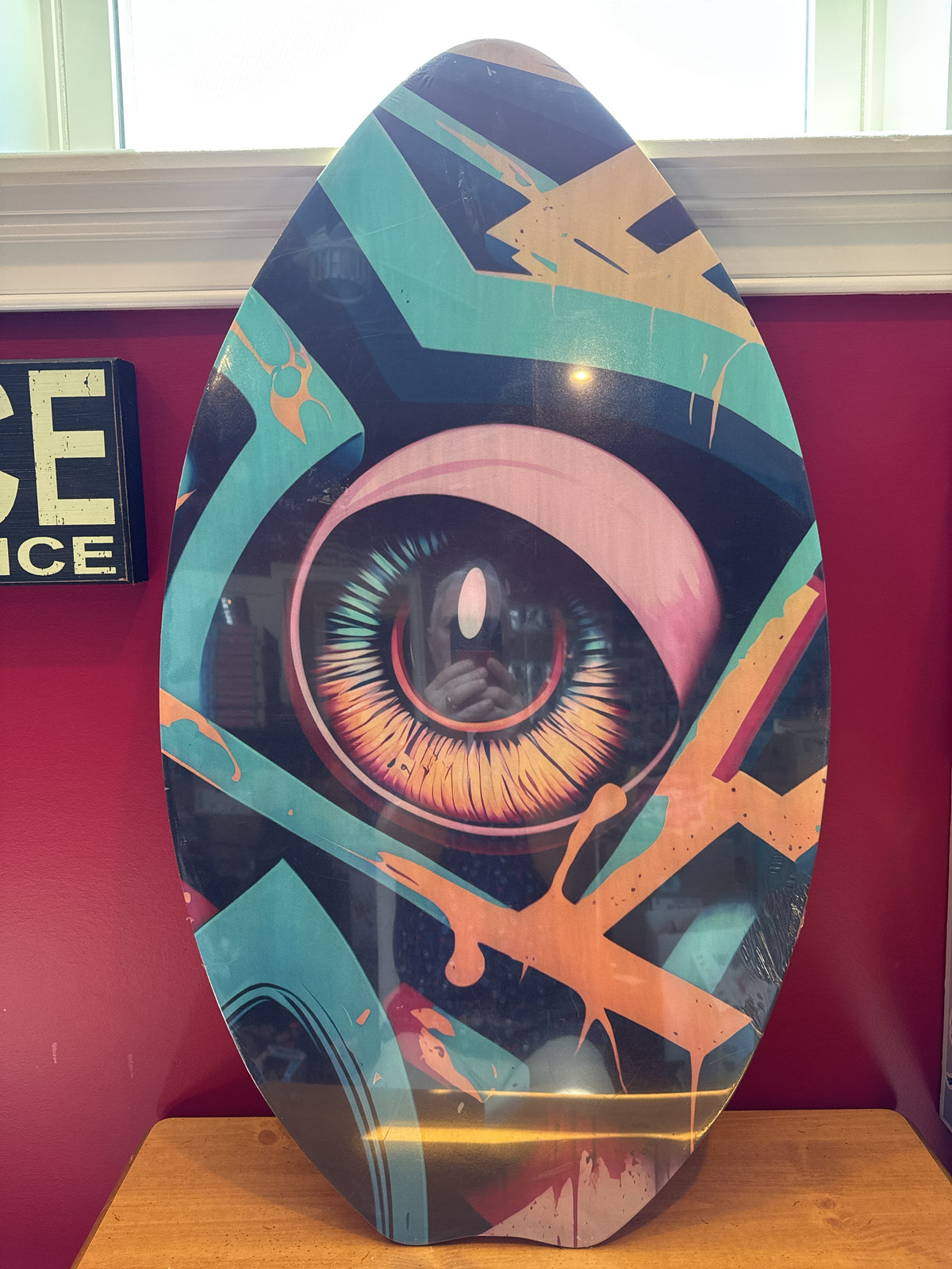 Bluewater Beach 35" Wood Skim Board With Fun Technical Eye Design Age 12" 100-135lbs New