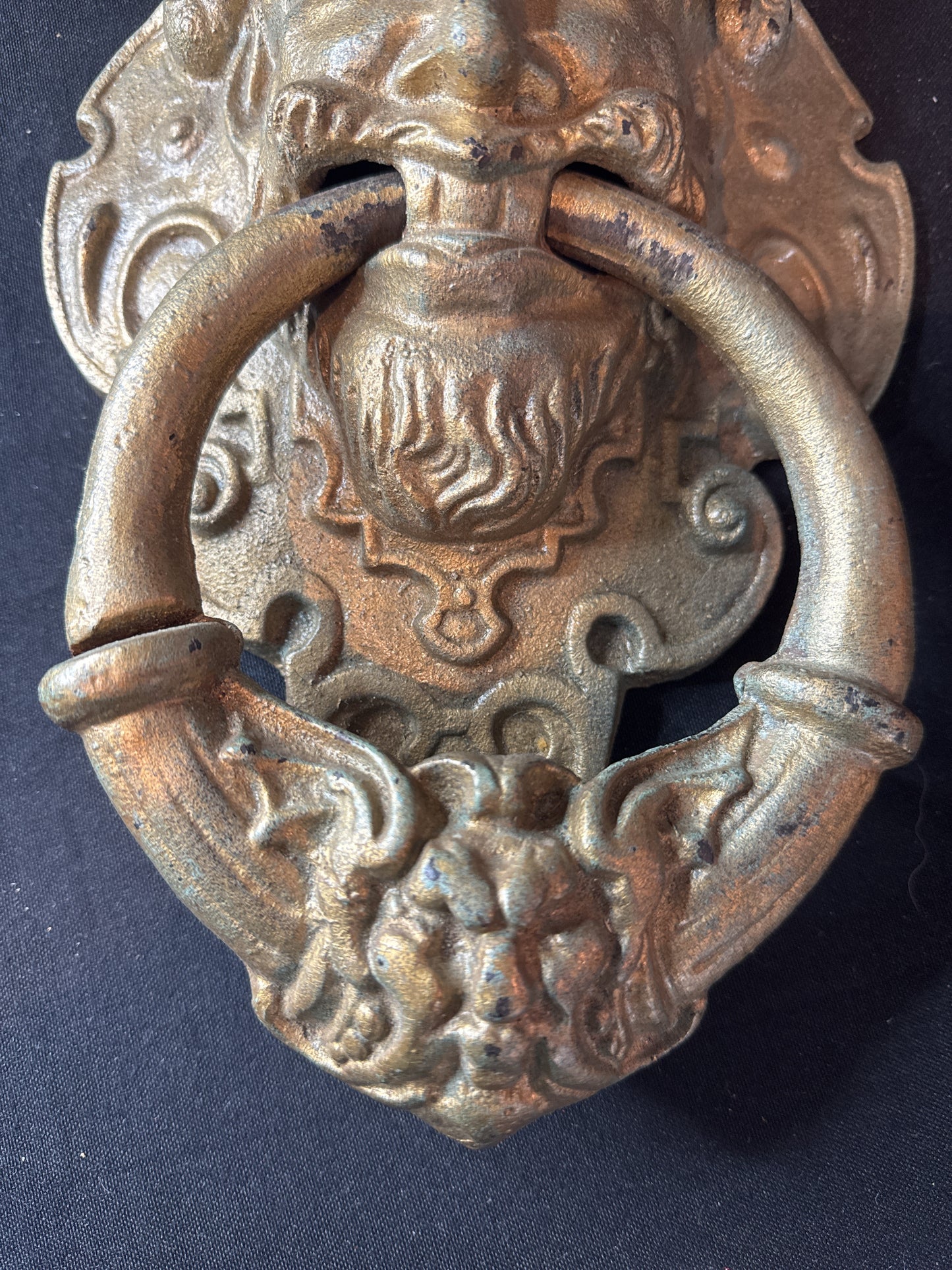 Vintage Satyr Face w/Ram Horns Cast Iron Door Knocker 13.75" Tall x 8.5" Wide Heavy