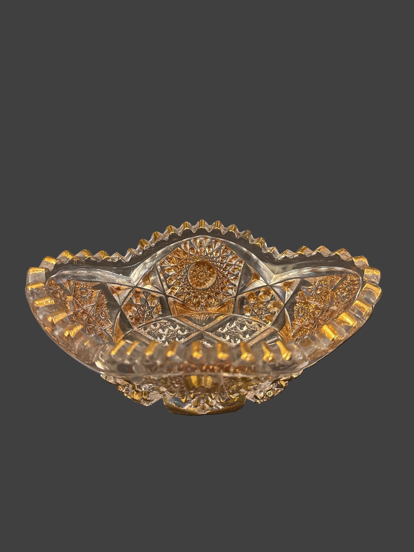 Vintage 1920s Imperial Glass Candy/Trinket Dish Sawtooth & Gold Gild 6.5" x 4"