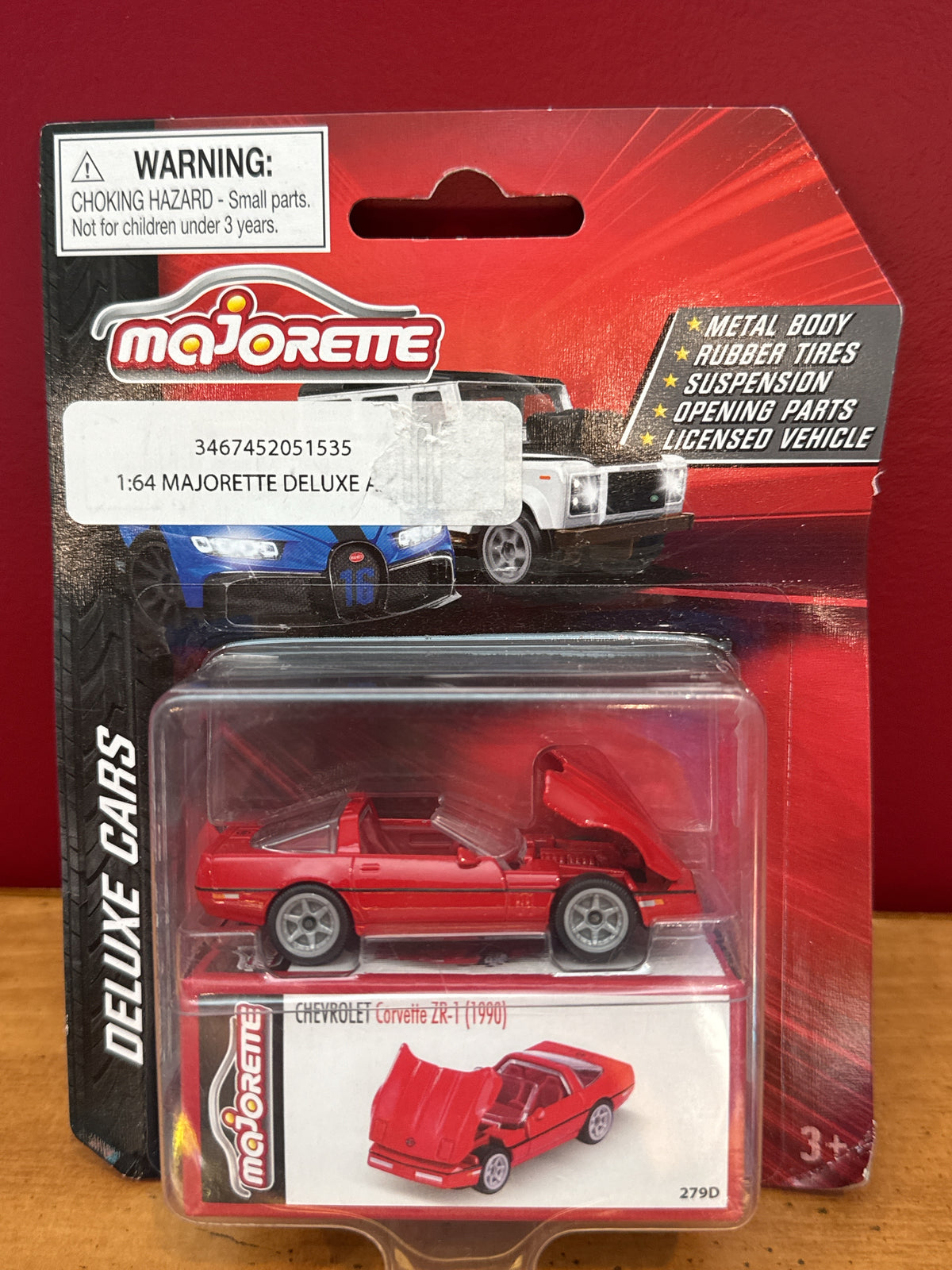 Majorette 2023 Deluxe Cars 1:64 Diecast Chevy Corvette Red 1990 ZR-1 New in Package