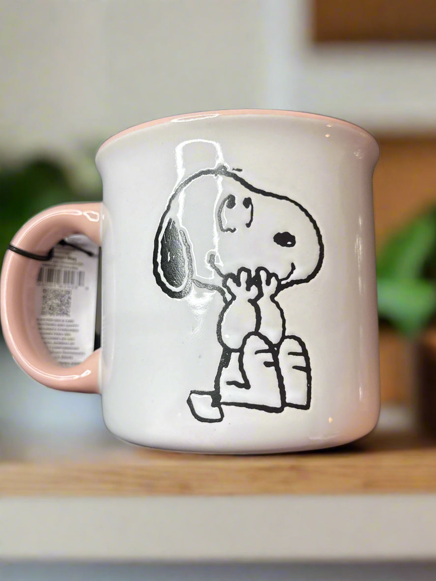 Peanuts Snoopy & Woodstock White & Pink 21oz Coffee Mug Cup New with Tags 4.25" Tall