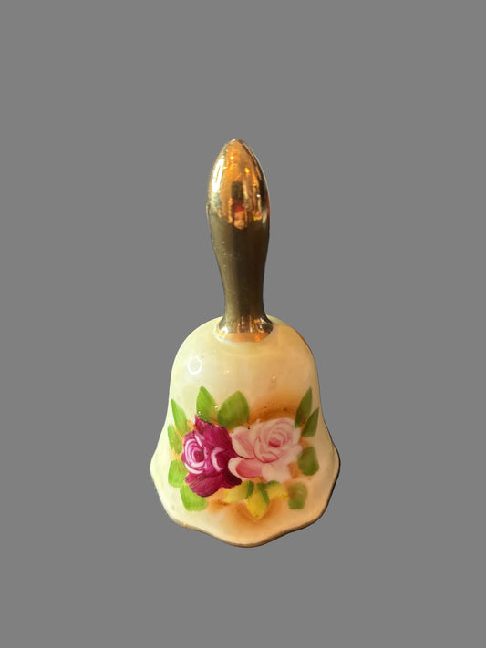 Vintage Enesco Porcelain Decorative Bell Water Lily Rose Pink Gold Japan 5.25" Tall