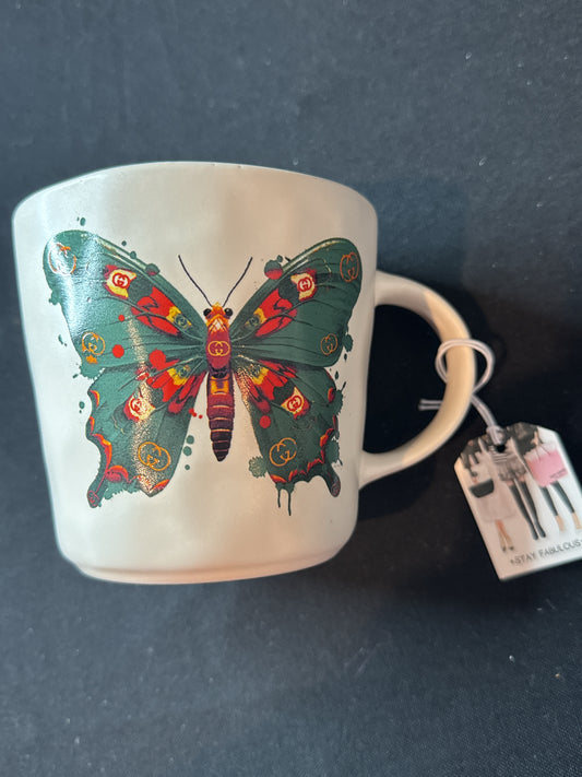 Amanda Greenwood Gucci Locking G Logo Butterfly Mug Cup Designer Gift Tag New