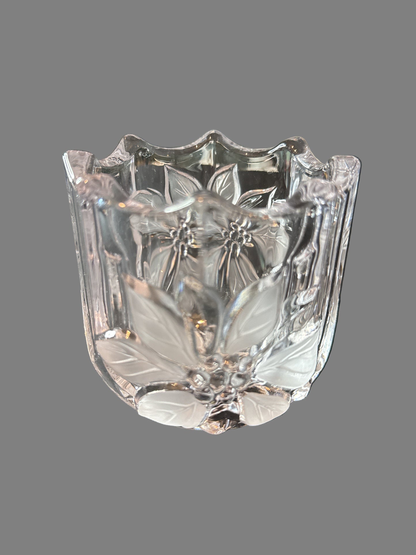 Mikasa Crystal Christmas Poinsettias Votive/Tea Light Holder 3.5" Tall Inside Width 2.75"