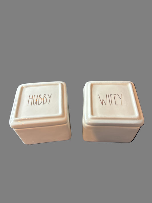 Rae Dunn Jewelry Boxes Trinket Boxes Hubby Wifey Ceramic New Boxes 3" Wide 2.75" Tall