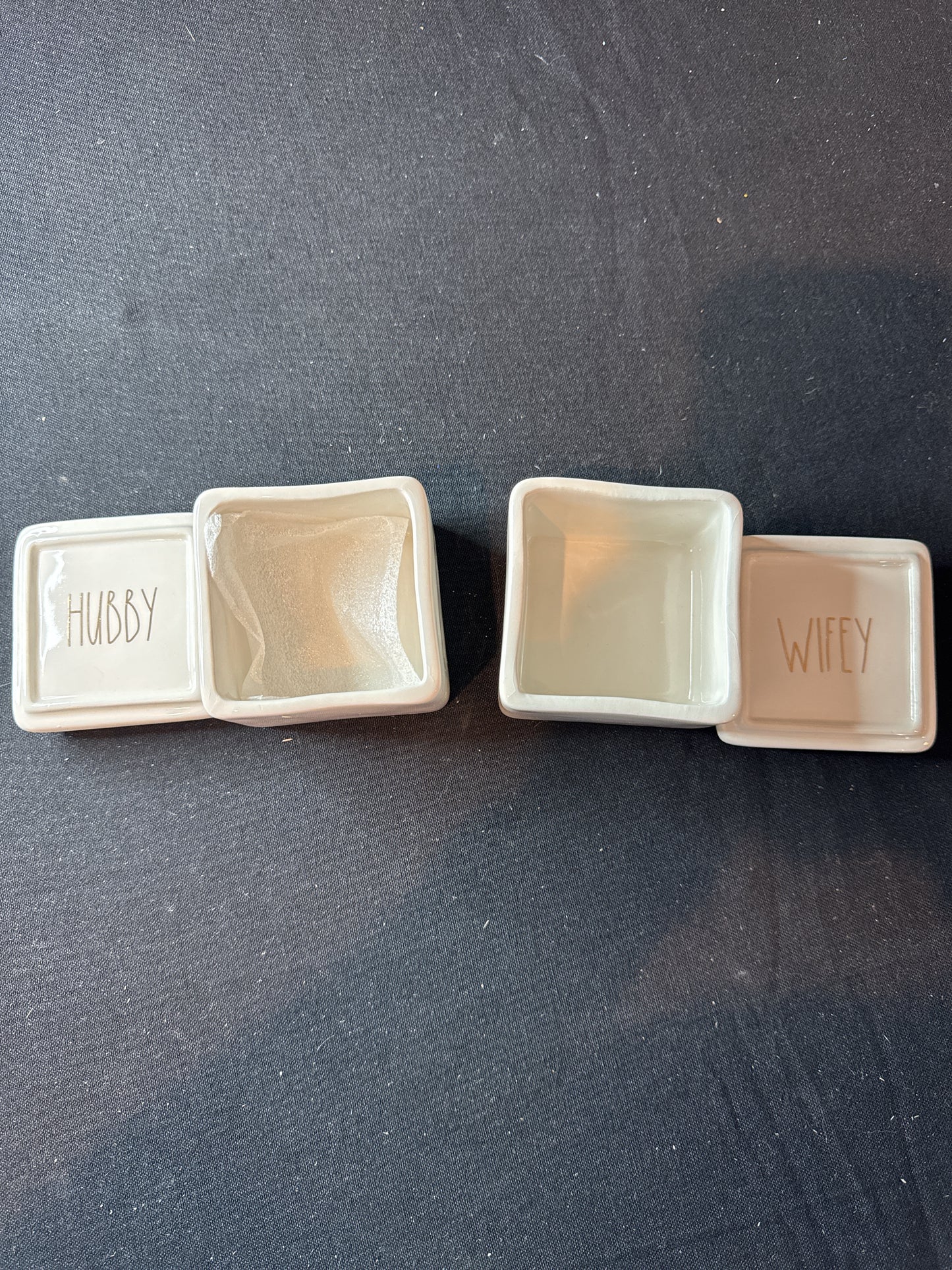 Rae Dunn Jewelry Boxes Trinket Boxes Hubby Wifey Ceramic New Boxes 3" Wide 2.75" Tall