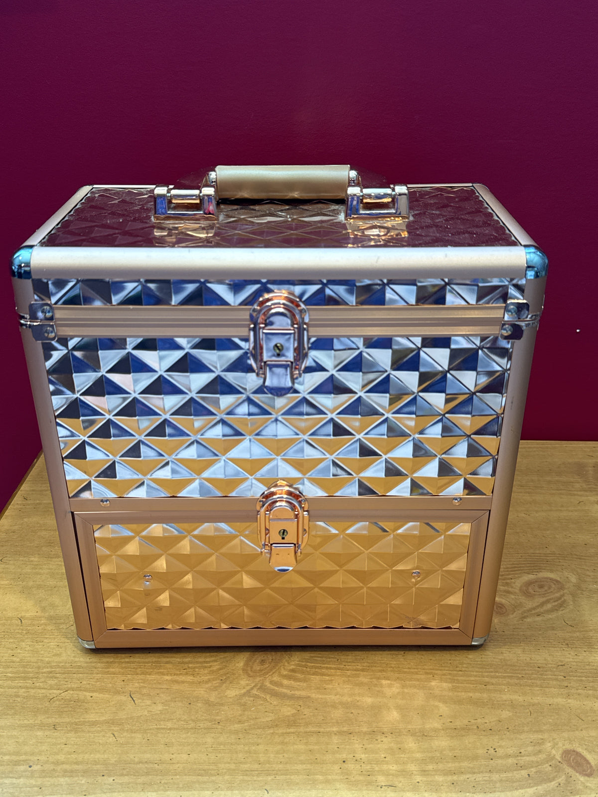 Rose Gold Makeup Train Case w/ Mirror & Drawers - Extra Large Organizer