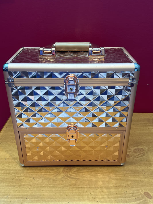 Rose Gold Makeup Train Case w/ Mirror & Drawers - Extra Large Organizer