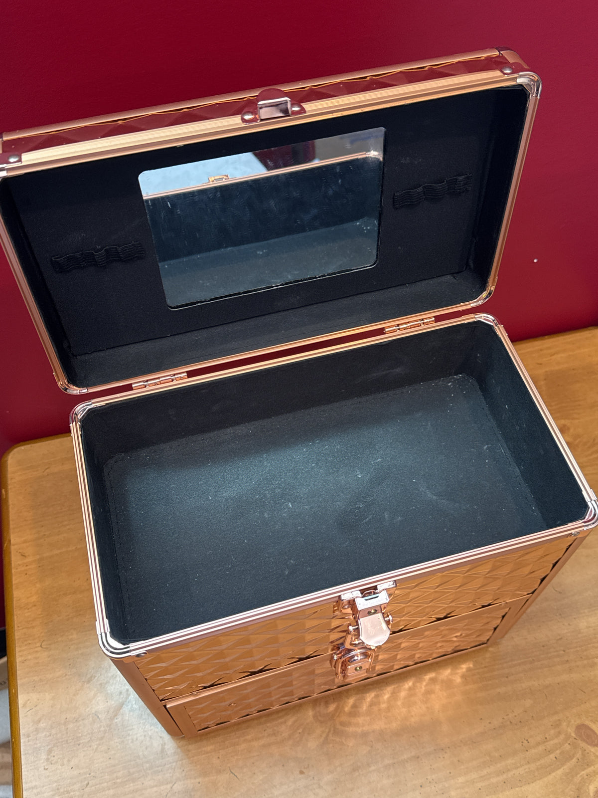 Rose Gold Makeup Train Case w/ Mirror & Drawers - Extra Large Organizer