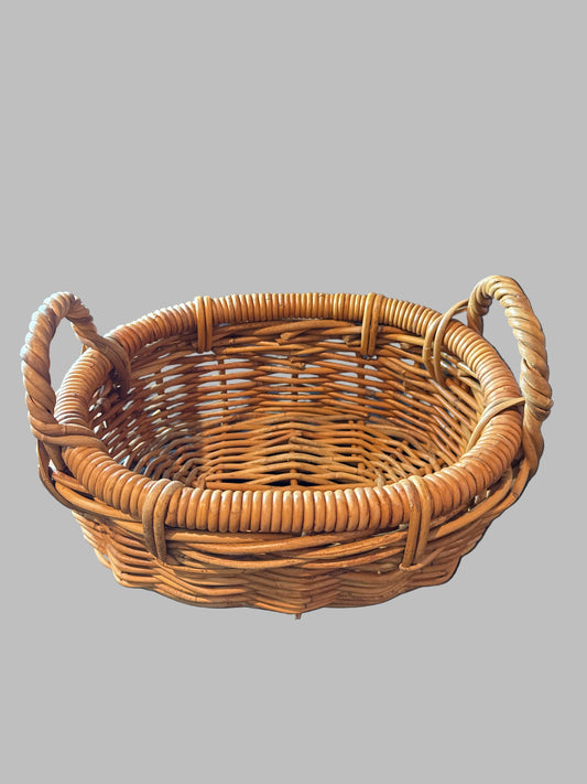 Hand Crafted Woven Basket With Handles Primitive Style Wicker Weave 10" x 8" x 4.5"