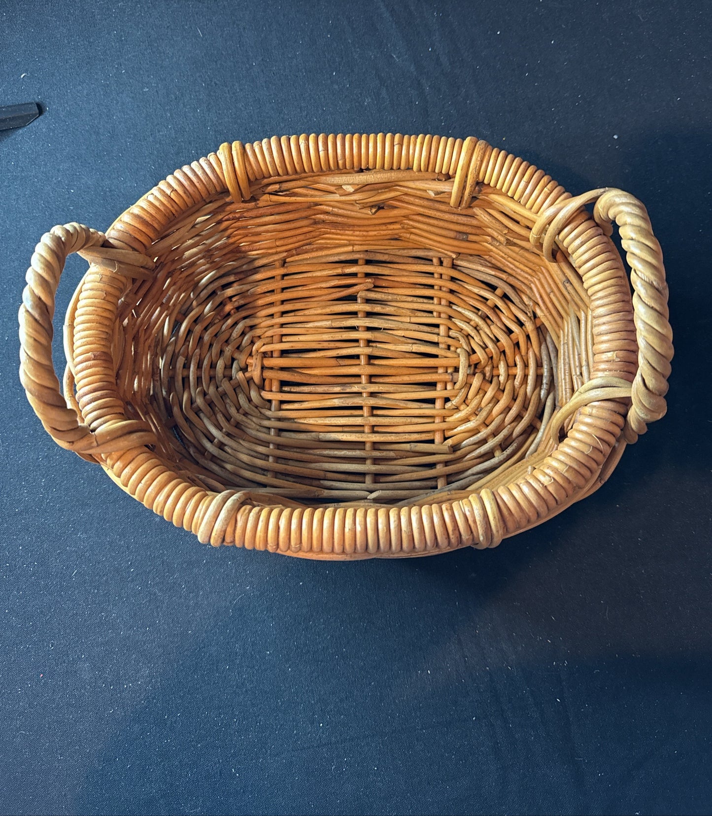 Hand Crafted Woven Basket With Handles Primitive Style Wicker Weave 10" x 8" x 4.5"
