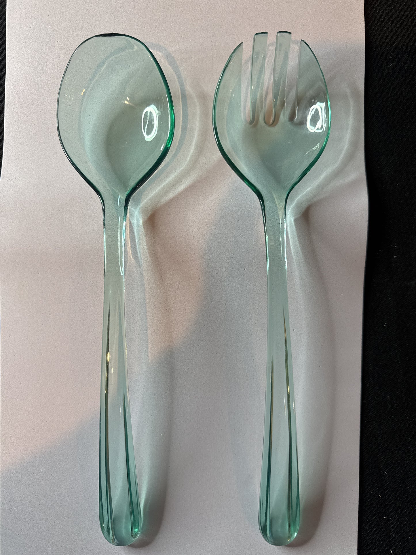 Vintage Lucite Acrylic Teal Aqua Mermaid Green Salad Serving Utensils 11" Long