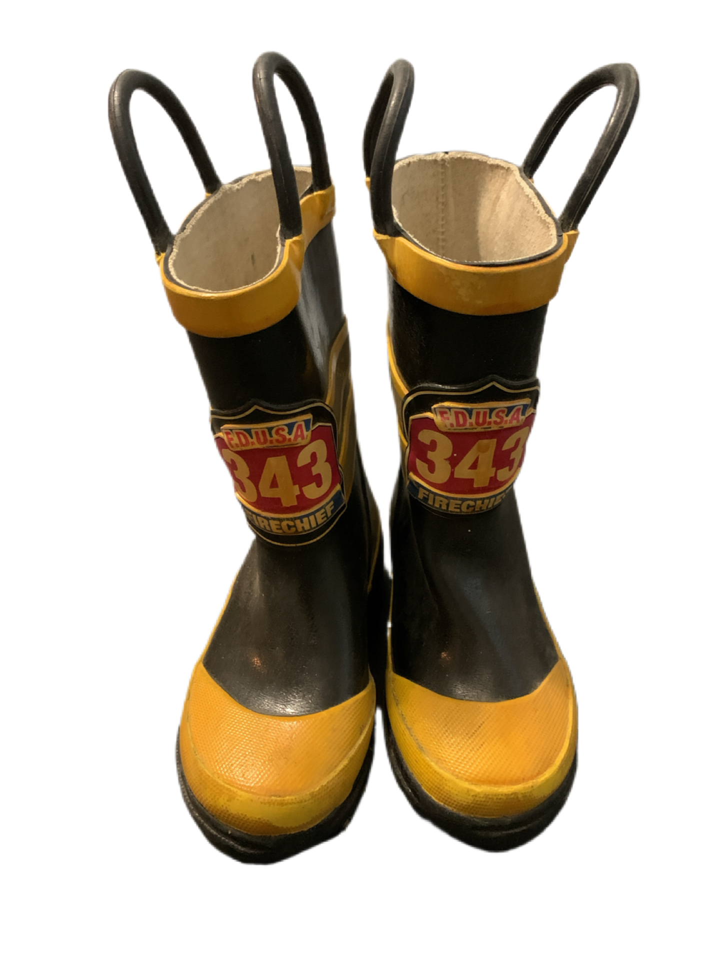 Children's Rain Boots Firechief Western Chief Size 6 FDUSA 343 Black and Yellow