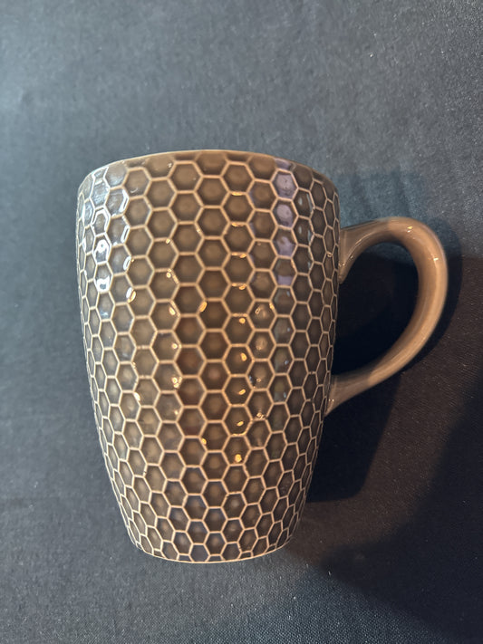 Grey Honeycomb Style Coffee Mug Cup 4.75" Tall