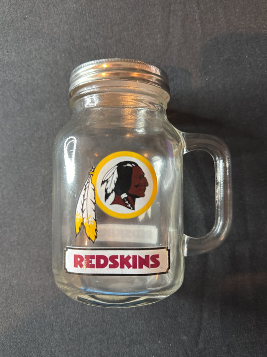 Rare Vintage Washington Redskins Glass Mason Jar Duck House Mug With Lid 20oz New