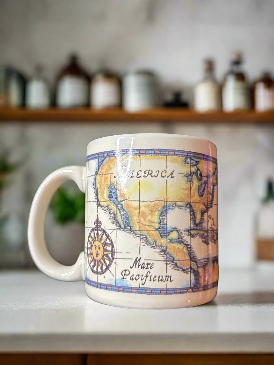 Carlton Cards Stoneware Collectible Captain America Map Coffee Cup Mug 3 5/8" Tall