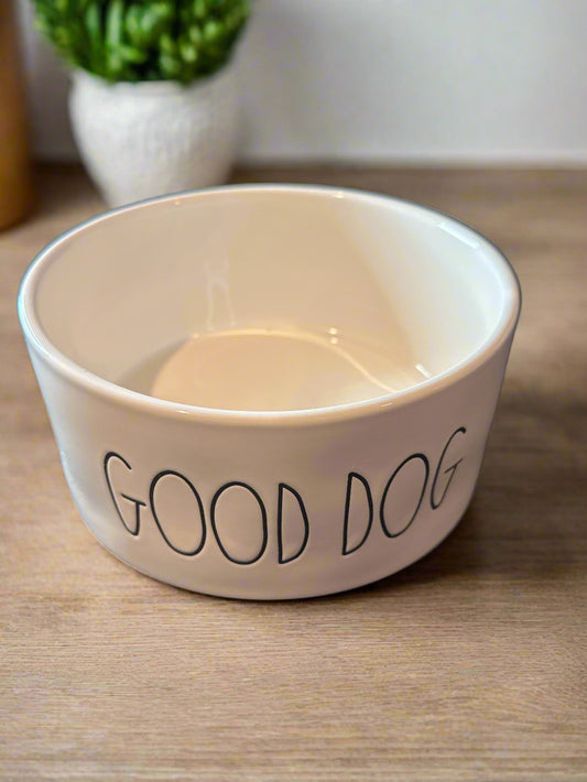 Rae Dunn Good Dog Ceramic Large 6" Dog Bowl White By Magenta - New