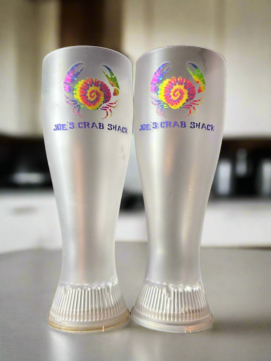 Pair of Joe's Crab Shack Plastic Pilsner Glasses 9" Tall
