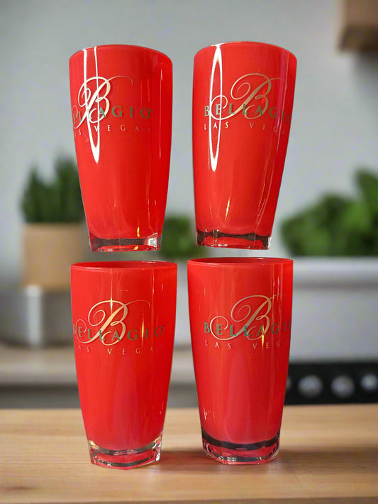 Set of 4 Acrylic Red Bellagio Las Vegas Glasses 5 3/8" Tall New